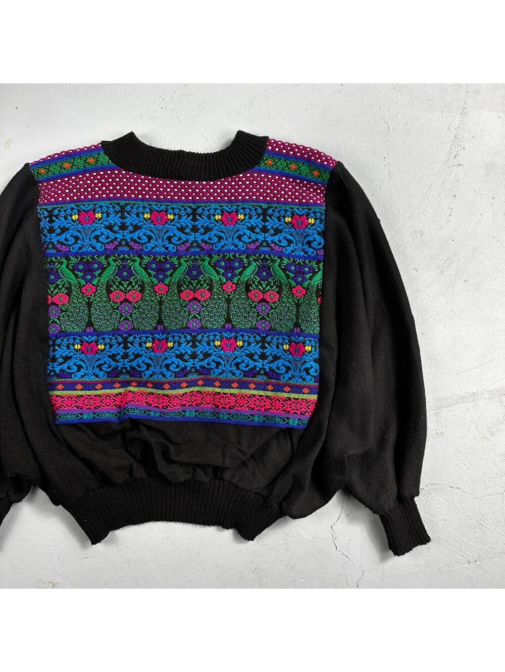 Vintage Sweater Womens Small Mock Neck Tribal Aztec Ski Crazy AOP Grandma Core